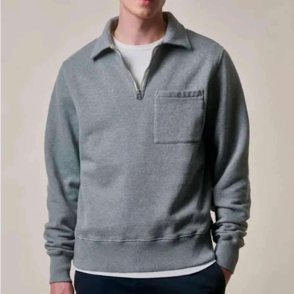 Men's Quarter-Zip Pocket Sweatshirt - Gray - Picture 2 of 3